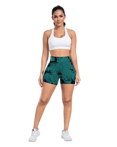 CHRLEISURE Women's 4 Packs Workout Gym Shorts, High Waisted Butt Lifting Scrunch Butt Seamless Booty Shorts(Black,Tie Dyed Cassis/Khaki/MGreen, 2XL) - Image 3