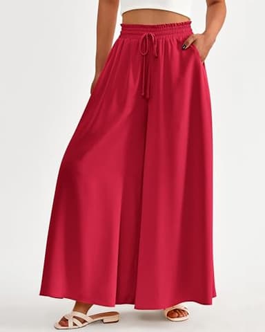 BTFBM Women Casual High Waist Wide Leg Pants 2025 Summer Fall Long Palazzo Pants Pocket Lounge Vacation Beach Trousers(Solid Red, X-Large) - Image 3