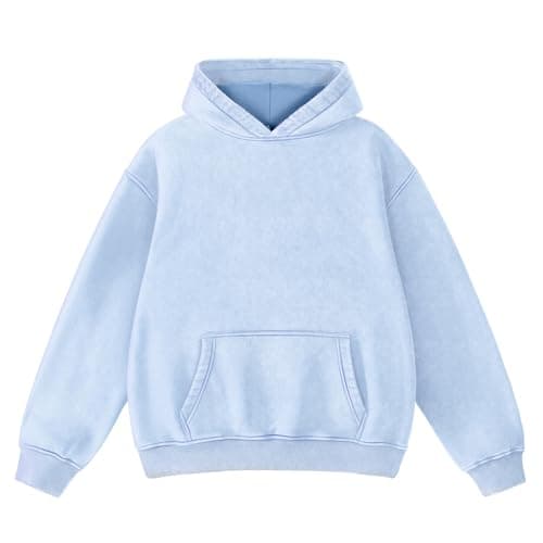 FAIABLE Womens Hoodies Oversized Unisex Acid Wash Hoodie Heavyweight Fleece Vintage Washed Distress Cotton Sweatshirt Women Men Couples Streetwear College Casual Fall Winter Autumn 2025 Light Blue - Image 1