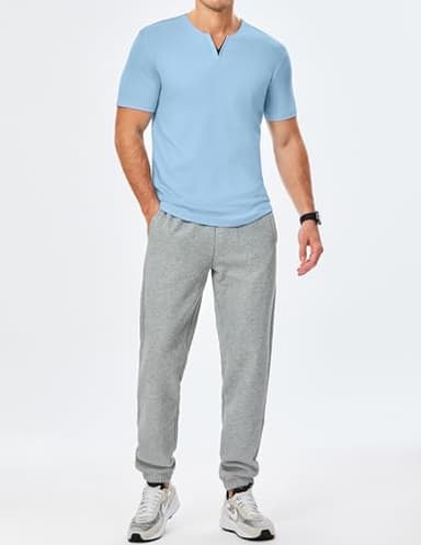 JMIERR Men's Muscle Shirt V Neck Slim Longline Short Sleeve Basic Shirt Gym Workout Athletic Tees Shirts for Sports, US 46(XL), Sky Blue - Image 4