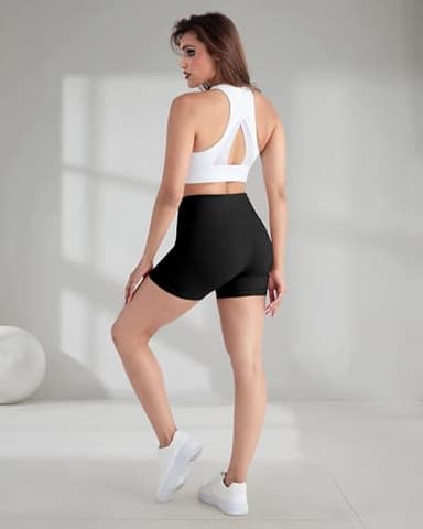 CHRLEISURE High Waisted Spandex Biker Shorts, Workout Booty Soft Yoga Shorts for Women (5" 4Packs 4Black, M) - Image 5
