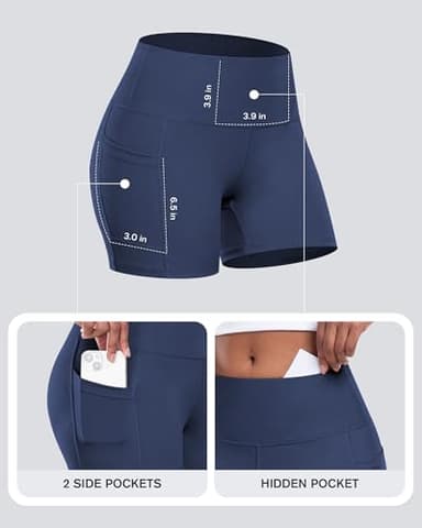 CHRLEISURE Womens Biker Yoga Shorts with Pockets: High Waisted Tummy Control Spandex Workout Athletic Gym Shorts 4 Packs(5'' Black,Gray,Navy,JGreen, M) - Image 2