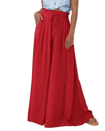 BTFBM Women Casual High Waist Wide Leg Pants 2025 Summer Fall Long Palazzo Pants Pocket Lounge Vacation Beach Trousers(Solid Red, X-Large) - Image 1