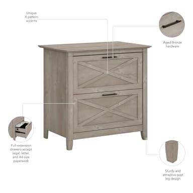 Bush Furniture Key West 2 Drawer Lateral File Cabinet in Washed Gray | Document Storage for Home Office | Accent Chest with Drawers - Image 6