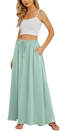 Yincro Women Flowy Maxi Skirt Summer Pleated High Waisted Casual Long Skirts with Pockets (Light Cyan, L) - Image 1