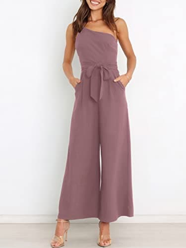 ANRABESS Women Summer Dressy Jumpsuits One Shoulder Sleeveless Casual Wide Leg Pants Romper Jumper 2025 Trendy Fall Outfits Pink X-Large - Image 5