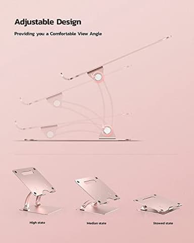 Nulaxy Fully Adjustable Laptop Stand for Desk, Dual Foldable Aluminum Computer Riser with Heat-Vent, Ergonomic Notebook Holder Portable Office Accessories Compatible with All 10-17" Laptops, Pink - Image 6