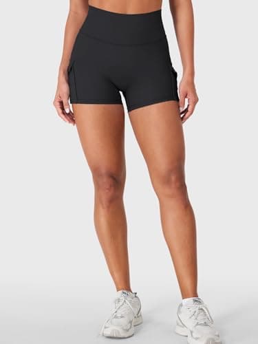YEOREO CoreFlex Women Workout Gym Shorts with Cargo Pockets Hidden Scrunch 3.6" 4.5" Inseam No Front Seam Biker Shorts Black M - Image 4