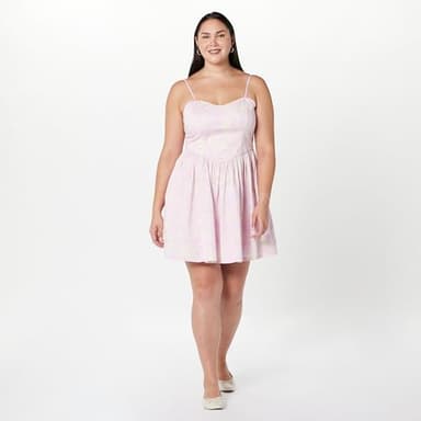 The Drop Women's Perla Shaped Waist Mini Dress Soft Pink Rose Floral Print, 2X, Plus Size - Image 5