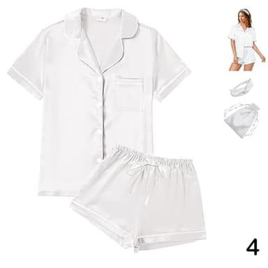 4Pcs Womens Satin Silky Pajama Sets Short Sleeve Shirt XS-4XL Floral Pajamas Set Soft PJ Loungewear Sleepwear - Image 3