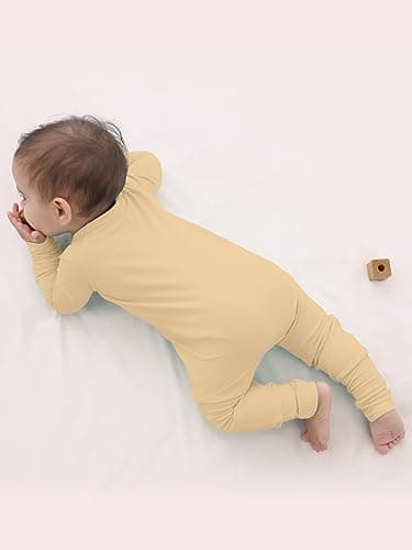 GUISBY Baby Footless Pajamas, Comfy Long Sleeve with Double Zipper Sleepers Yellow 0-3 Months - Image 5