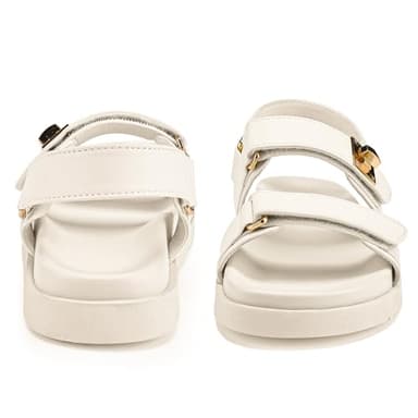 FITORY Women's Flat Sandals Classic Adjustable Double Strap with Cushioned Footbed for Summer Size 6 White - Image 3
