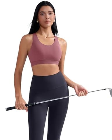 RUNNING GIRL Sports Bra for Women, Criss-Cross Back Padded Strappy Sports Bras Medium Support Yoga Bra with Removable Cups(2575_Rose Red_M) - Image 4