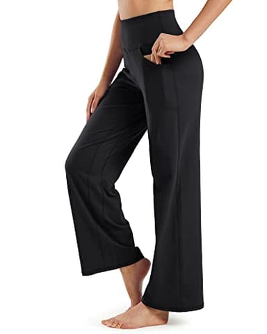 Promover Wide Leg Pants Woman Yoga Pants with Pockets Loose Stretchy Casual Lounge Sweatpants Women Fashion Clothing(Black,M,31") - Image 2