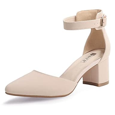 IDIFU Women's IN2 Pedazo Dress Shoes Low Block Heels Comfortable Chunky Closed Toe Ankle Strap Wedding Pumps (Nude Nubuck, 7.5 M US) - Image 1