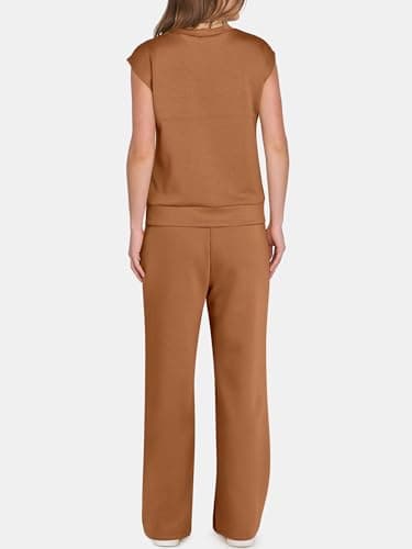 ANRABESS Two Piece Sets for Women Summer Sleeveless Sweatsuits Wide Leg Casual Lounge Set Matching Vacation Travel Outfits Medium - Image 5