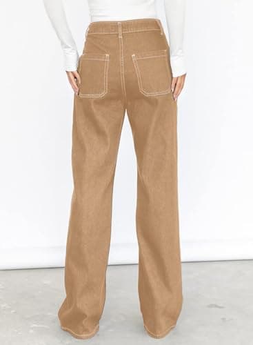Dokotoo Women's Casual High Waisted Cargo Jeans Wide Leg Denim Pants Khaki Size 4 - Image 4