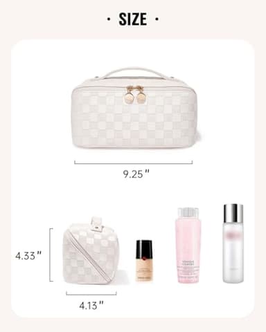 EACHY Travel Makeup Bag, Large Capacity Cosmetic Bags for Women, Waterproof Portable Open Flat Toiletry Bag Make up Bag with Divider and Handle, Gifts for Women (White-4, Medium) - Image 5