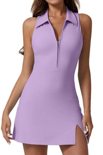 QINSEN Polor Neck Golf Dresses for Women Sleeveless Tennis Dress Build in Shorts with Pocket Purple M - Image 1