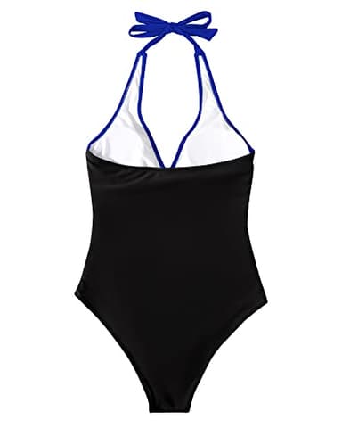 SUUKSESS Women Sexy Tummy Control One Piece Swimsuits Halter Push Up Monokini Bathing Suits (Royal Blue Black, L) - Image 5