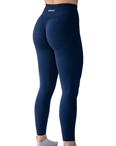 Seamless Scrunch Legging Women Yoga Pants 7/8 Tummy Control Workout Running for Workout Fitness Sport Active Ankle Legging-25'' (L, Tuxedo Blue) - Image 1