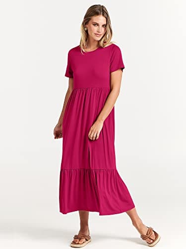 ANRABESS Womens 2025 Summer Casual Maxi Dress A line Tiered Flowy Short Sleeve Crewneck T Shirt Beach Travel Long Dresses Medium Rose - Image 7