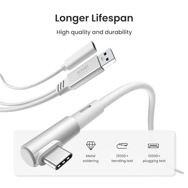 KIWI design Link Cable with Charging 16FT Compatible with Meta Quest 3S/3/2/Pro/Pico 4 Accessories and PC/SteamVR, USB 3.0 to USB C Link Cable with 5Gbps Super Speed for Extended Gameplay, White - Image 2