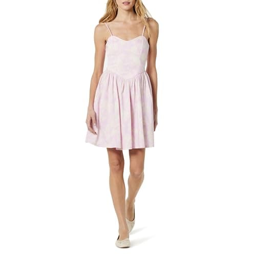 The Drop Women's Perla Shaped Waist Mini Dress Soft Pink Rose Floral Print, 2X, Plus Size - Image 1