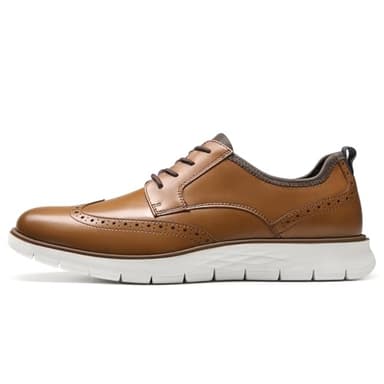 Mens Comfortable Dress Shoes, Oxford Breathable Dress Sneakers Lightweight for Men, Business Casual Shoes with Wingtip for Office Walking Brown - Image 2