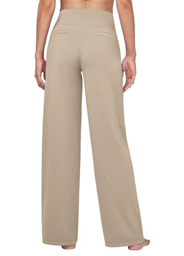 Willit Women's Yoga Pants Wide Leg Dress Work Pants Stretch Casual Pants Slacks with Pockets High Waist 28" Khaki M - Image 3