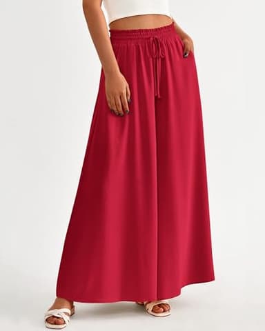 BTFBM Women Casual High Waist Wide Leg Pants 2025 Summer Fall Long Palazzo Pants Pocket Lounge Vacation Beach Trousers(Solid Red, X-Large) - Image 2