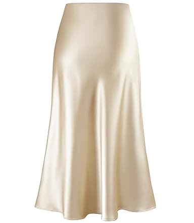 Women's Satin High Waist Hidden Elasticized Waistband Flared Casual A Line Midi Skirt (Champagne, US4-6) - Image 2