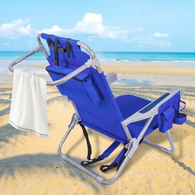 Yestomo Beach Chair with Backpack Straps, Heavy Duty Backpack Beach Chairs for Adults with 4 Positions, Lay Flat Beach Chair with Large Cooler Pouch, Support to 350LBS - Image 2