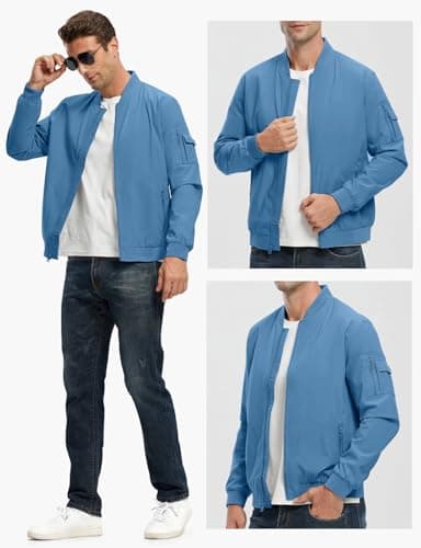 Rdruko Men's Lightweight Bomber Jacket Windproof Casual Fashion Windbreaker Jacket(Denim Blue, US 4XL) - Image 7