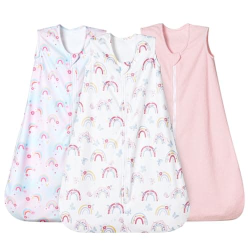 david's kids 3 Pack Warm Micro Fleece Baby Sleep Sack 6-12 Months, Soft Baby Wearable Blankets with 2-Way Zipper, Comfy Winter Sleeping Bags for Infant Newborn Girls Neutral, Medium Size, Rainbow - Image 1