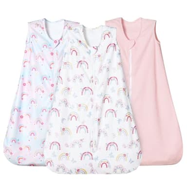 david's kids 3 Pack Warm Micro Fleece Baby Sleep Sack 6-12 Months, Soft Baby Wearable Blankets with 2-Way Zipper, Comfy Winter Sleeping Bags for Infant Newborn Girls Neutral, Medium Size, Rainbow - Image 1