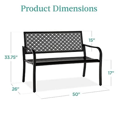 Best Choice Products Outdoor Bench 2-Person Metal Steel Benches Furniture for Garden, Patio, Porch, Entryway w/Geometric Backrest, 790lb Capacity – Black - Image 2