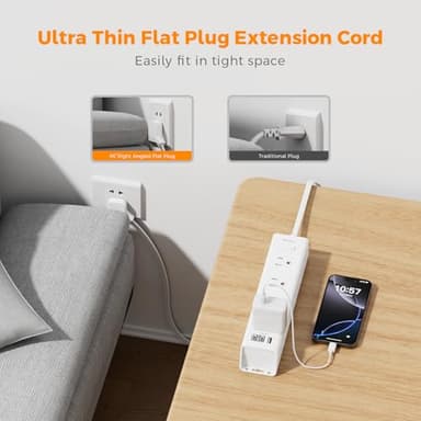 15Ft Extension Cord with Multiple Outlets, Addtam Flat Plug Power Strip Surge Protector with 15 Ft Long Cord,12 Outlet 3 USB Ports (2USB C), Desk Charging Station for Home College Dorm Room Essentials - Image 7