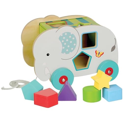 Orange Tree Toys: Shape Sorter: Jungle Elephant - Wooden Wheeled Animal Sorter, 6 Shape Blocks, Push-Pull-Sort, Educational Toy, Toddler & Kids Age 1+ - Image 1