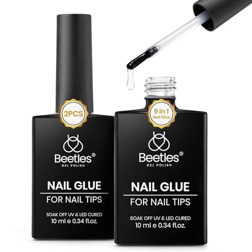 Beetles 9 in 1 Gel Nail Glue for Acrylic Nails Tips, 2 Pcs 10ml Super Strong Nail Glue for Clear False Nails Tips Base Coat Rhinestones Blooming Art Christmas Nails Long Lasting U V Light Cure - Image 1