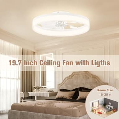 VOLISUN Low Profile Ceiling Fans with Lights and Remote, 19.7in Fandelier Ceiling Fan Flush Mount, 3000K-6500K Smart Bladeless LED Fan Light, White Modern Ceiling Fans with Lights for Bedroom - Image 7