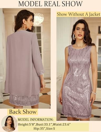 GRACE KARIN Women's Wedding Guest Dresses 2 Piece Slim Fit Mini Dress Gray Purple M - Image 3
