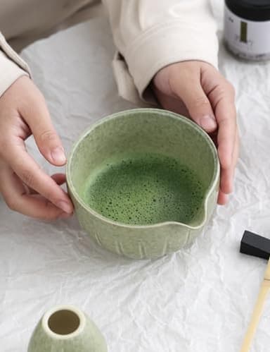 TANG PIN Matcha Set - Match Bowl with Spout and Whisk, 15 OZ, Matcha Scoop | Matcha Whisk Stand (Chasen Holder) - 4pc Perfect Matcha Kit for Matcha Tea Ceremony (Mottled Green) - Image 8