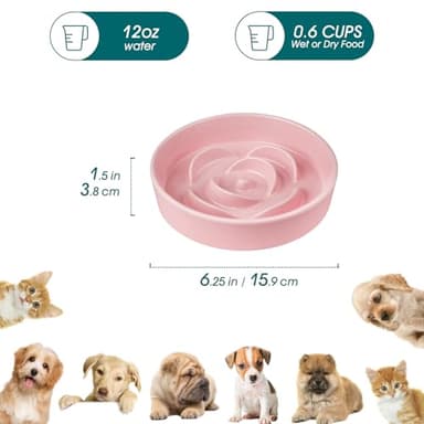 vancasso Slow Feeder Dog Bowl, 0.6 Cups Ceramic Dog Food Dish for Fast Eaters Small Breed, Puzzle Bowl for Small Dogs and Cats, Pink - Image 2