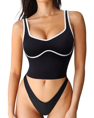 SUUKSESS Women Sweetheart Neckline Longline Sports Bra Padded Basic Workout Crop Tank Top (Jet Black, M) - Image 1