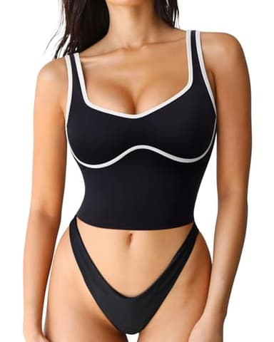 SUUKSESS Women Sweetheart Neckline Longline Sports Bra Padded Basic Workout Crop Tank Top (Jet Black, M) - Image 1