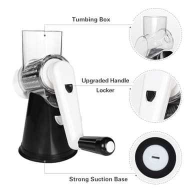 Cambom Rotary Cheese Grater Hand Crank Cheese Shredder for Fresh Cheese, Vegetable, Nuts,Non-slip Suction Base, Free Cleaning Brush Three Blades, Black - Image 7