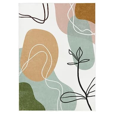 Wonnitar Boho Art 5x7 Rug, Washable Modern Abstract Living Room Area Rug, Minimalist Aesthetic Non-Slip Throw Rug for Bedroom, Non-Shedding Print Indoor Floor Carpet for Dorm Den (Art-Green,5'x7') - Image 8
