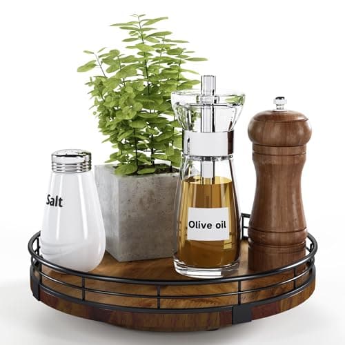 Farmhouse Oak 9" Lazy Susan Turntable Organizer for Cabinet, Round Wooden Lazy Susan Organization and Storage for Dining Table, Pantry, Kitchen, Countertop, Cupboard,Home Decor, Walnut Wood - Image 1