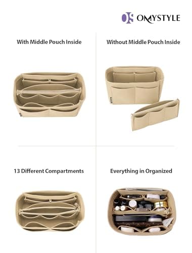 OMYSTYLE Beige Large Organizer Insert, Felt Tote Bag Organizer Insert with 5 Sizes, Handbag Dividers for Inside Purse, Compatible with Longchamp, Neverful, Speedy and More - Image 4